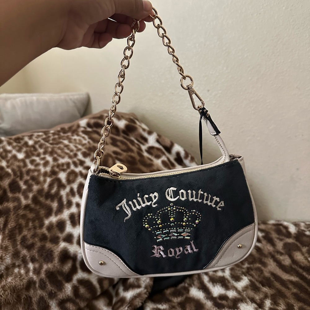 Juicy Couture Black and Cream Mini Bag with Chain Strap